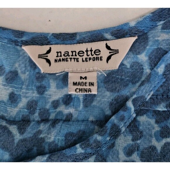 Nanette Lepore Cayman Blue Blouse Long Sleeves Flowy Fabric Nwt Elastic Cuff Med - Picture 8 of 11